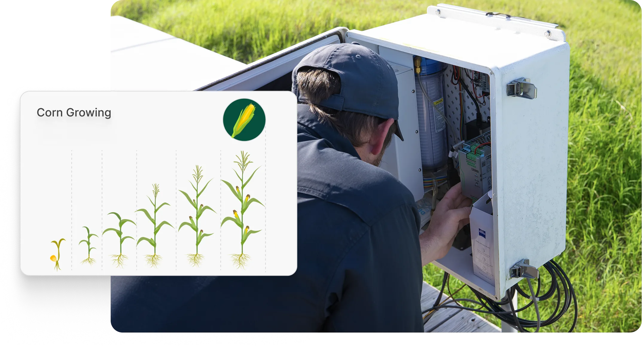 Técnico de campo operando equipamentos de monitoramento ambiental